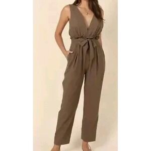 Mable Women's 100% Cotton Jumpsuit Tie Waist Size L Olive Strappy Sexy Aviator‎
